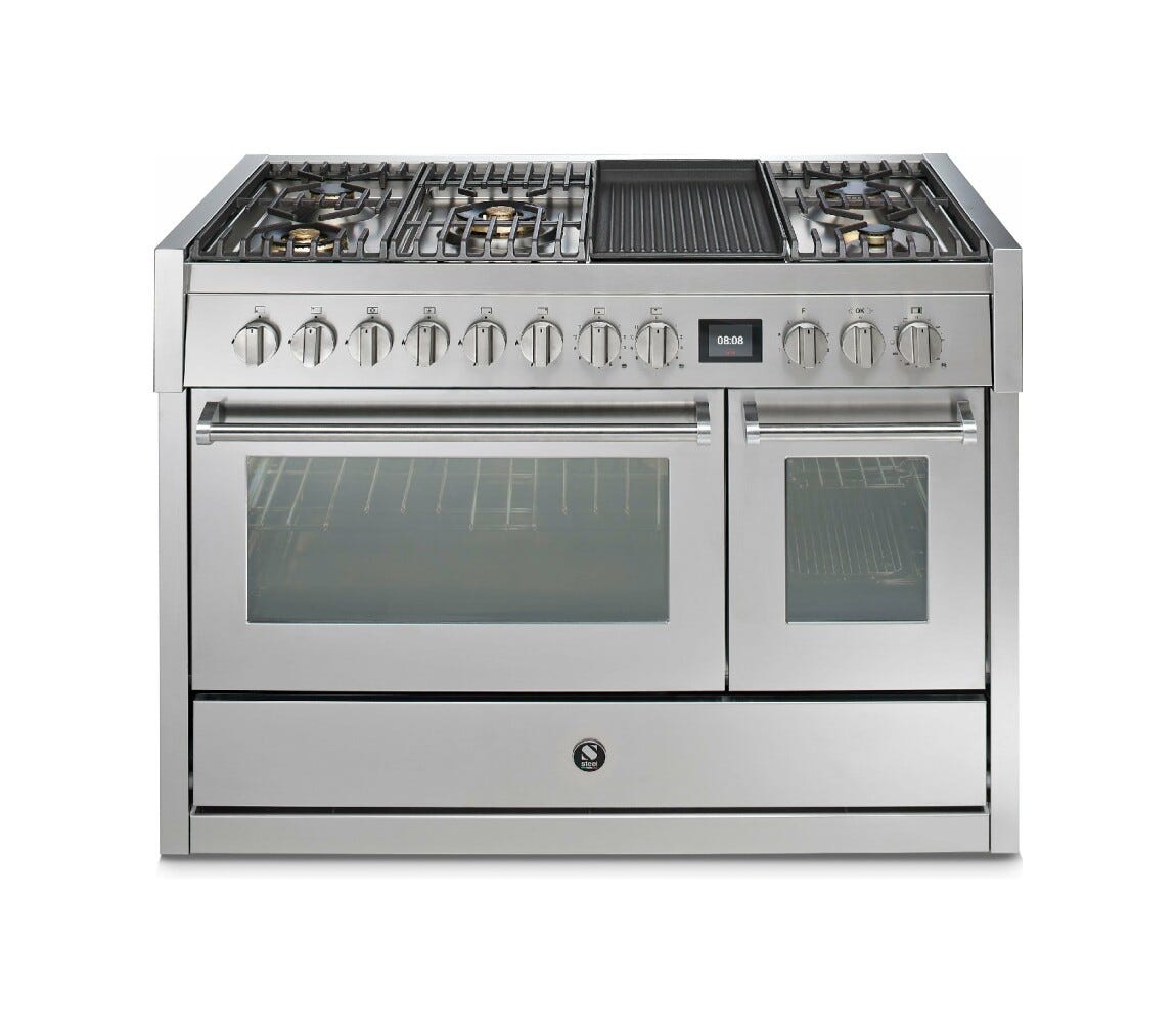 Steel GENESI 120 GQ12SF GENESI 120 Cucina da accosto 120 cm, forno combi-steam INNVENT 91 lt, acciaio inox AISI 304, 5 configurazioni piano cottura