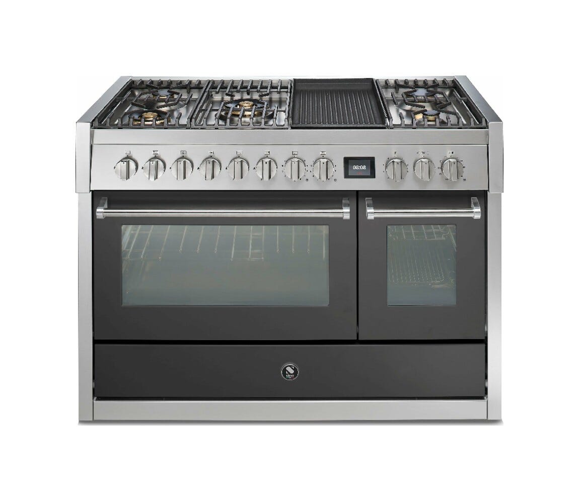 Steel GENESI 120 GQ12SF GENESI 120 Cucina da accosto 120 cm, forno combi-steam INNVENT 91 lt, acciaio inox AISI 304, 5 configurazioni piano cottura