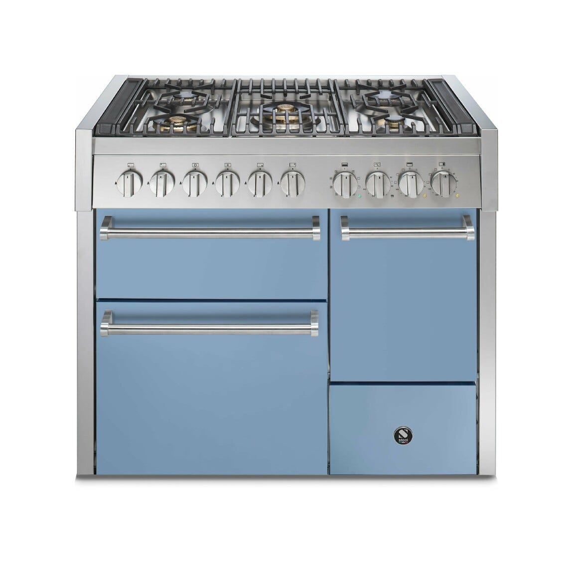 Steel Genesi 100/3 GQ10SFF-D Solid Door Cucina da accosto 100 cm, porta cieca, triplo forno elettrico, acciaio inox AISI 304, 5 combinazioni piano cottura