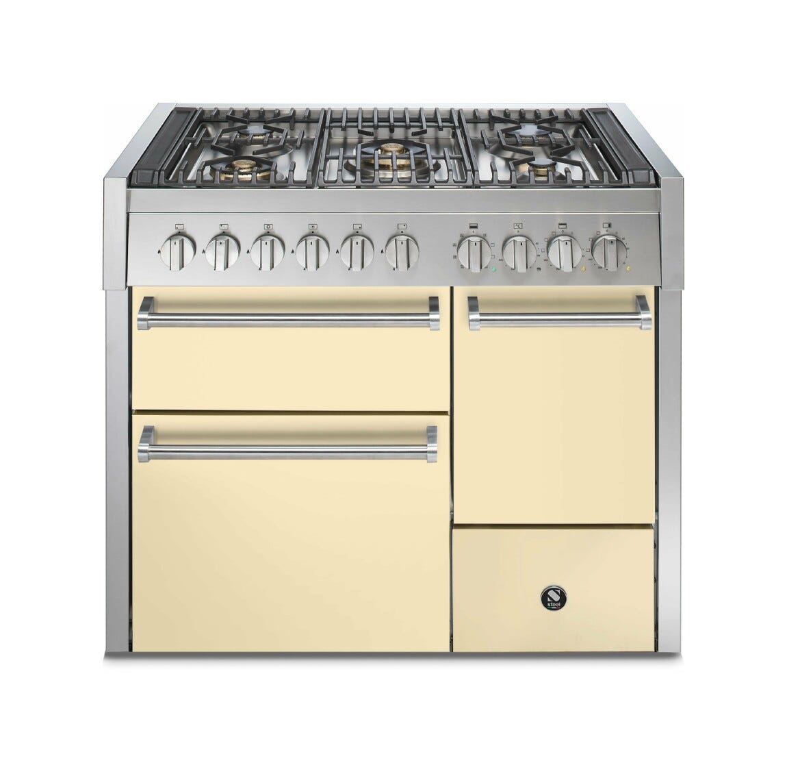 Steel Genesi 100/3 GQ10SFF-D Solid Door Cucina da accosto 100 cm, porta cieca, triplo forno elettrico, acciaio inox AISI 304, 5 combinazioni piano cottura