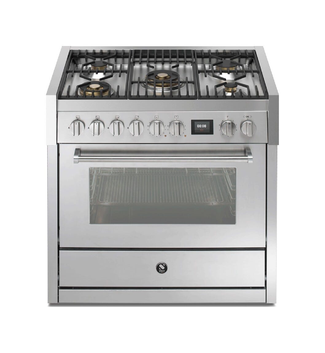 Steel Genesi 90 GQ9S Genesi 90 Cucina da accosto, 90 cm inox, forno combinato a vapore 91 L, 11 funzioni, sistema INNVENT, 5 varianti piano cottura