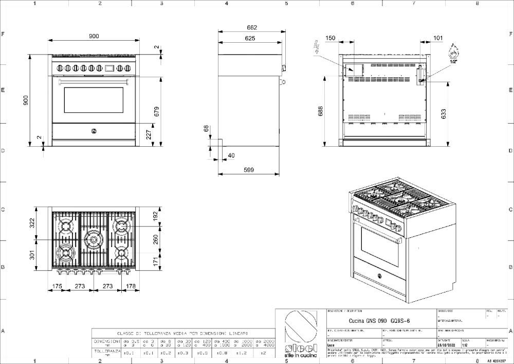 Steel Genesi 90 GQ9S Genesi 90 Cucina da accosto, 90 cm inox, forno combinato a vapore 91 L, 11 funzioni, sistema INNVENT, 5 varianti piano cottura