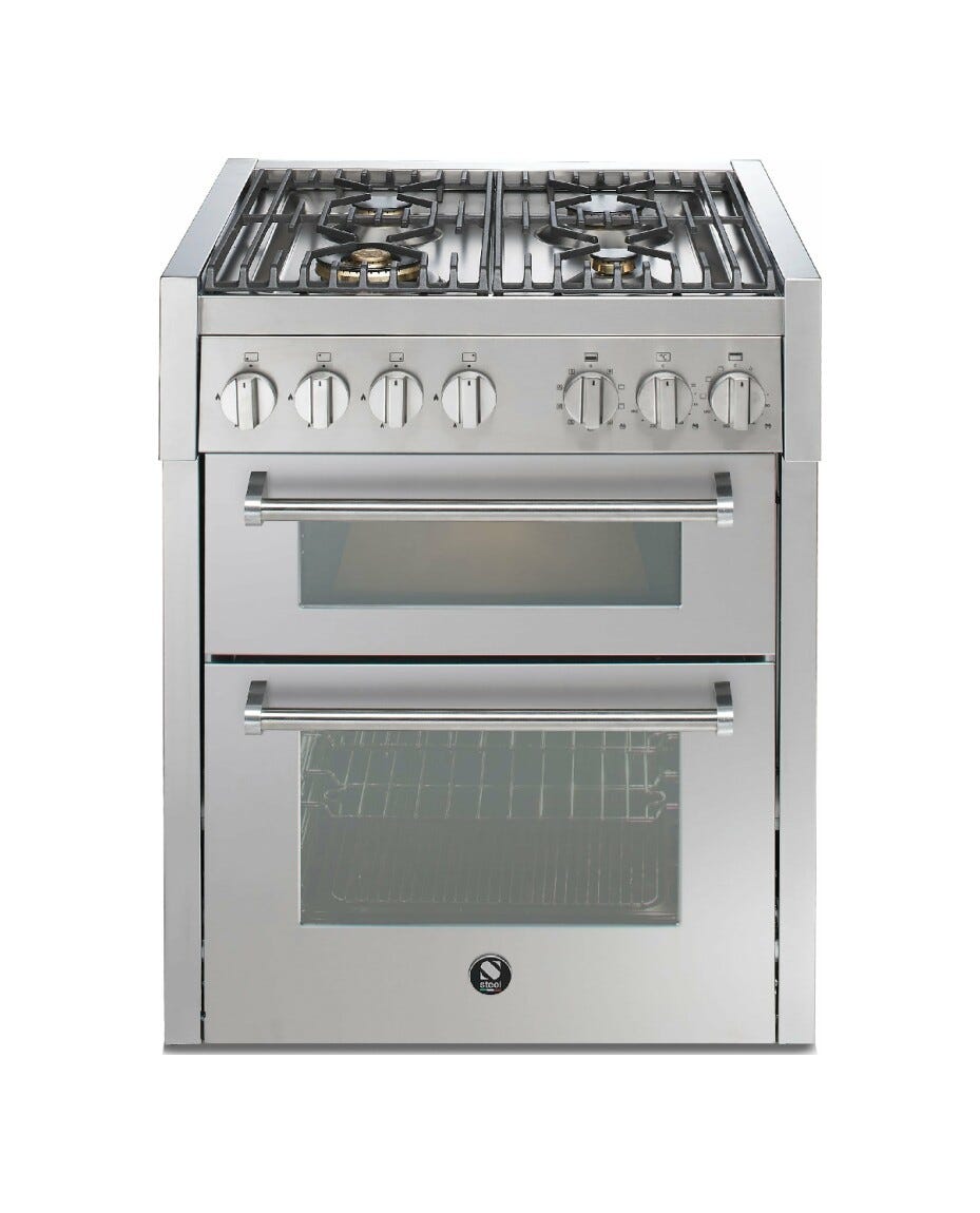 Steel Genesi 70/2 GQ7SF Genesi 70/2 Cucina da accosto, doppio forno Combi-Steam e forno pizza, piano a gas o induzione, 70 cm, acciaio inox