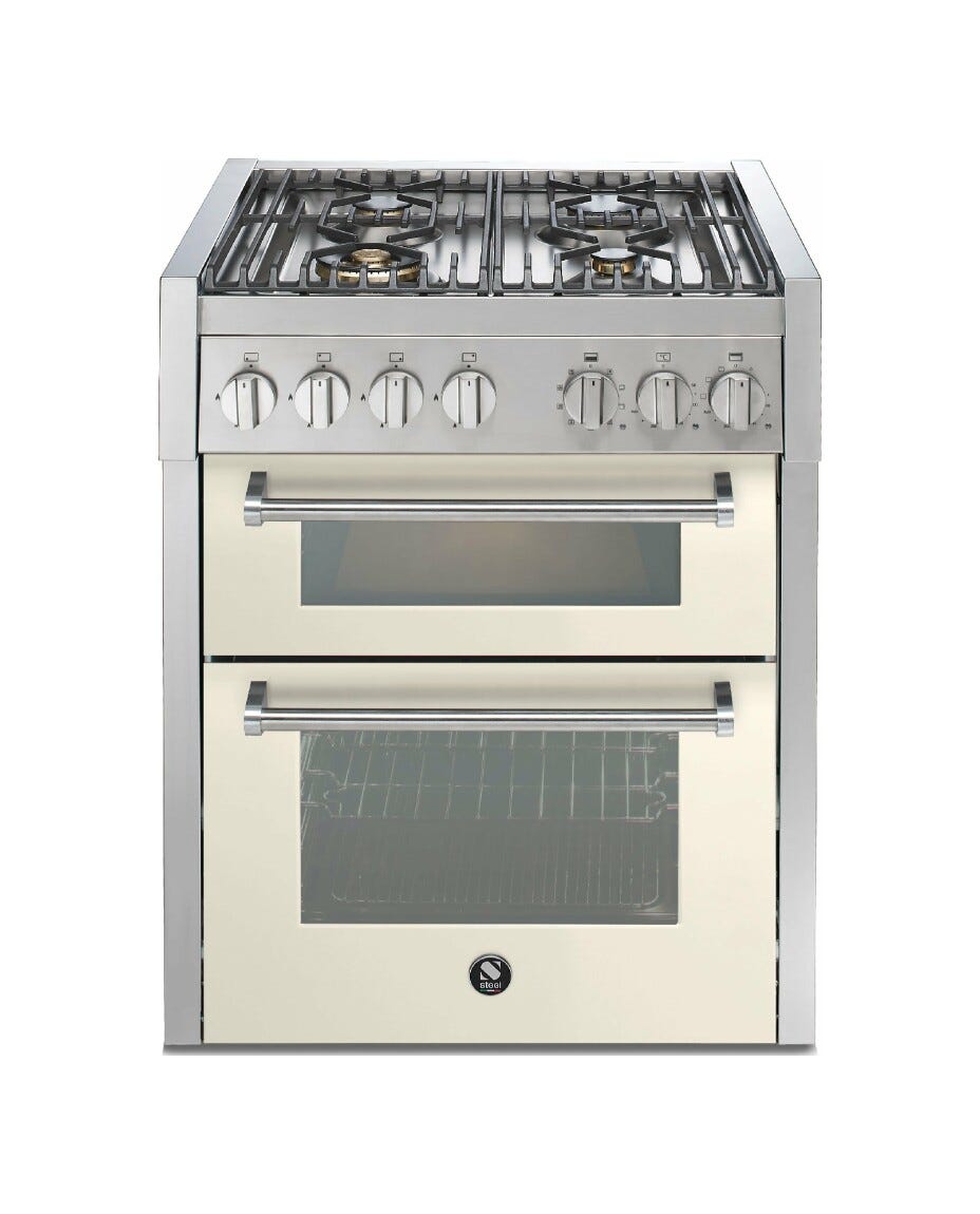 Steel Genesi 70/2 GQ7SF Genesi 70/2 Cucina da accosto, doppio forno Combi-Steam e forno pizza, piano a gas o induzione, 70 cm, acciaio inox