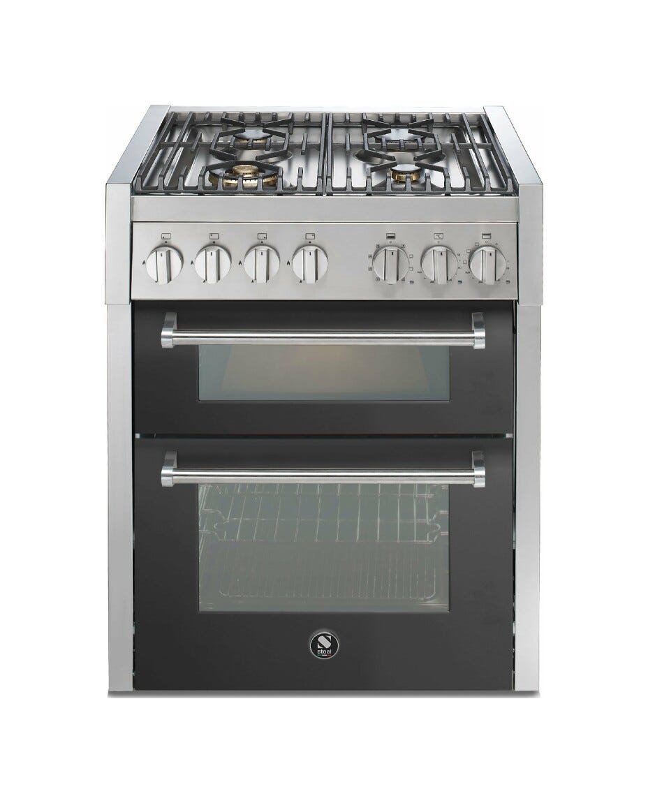 Steel Genesi 70/2 GQ7SF Genesi 70/2 Cucina da accosto, doppio forno Combi-Steam e forno pizza, piano a gas o induzione, 70 cm, acciaio inox