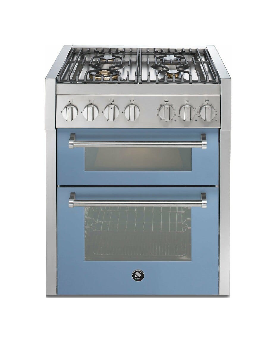 Steel Genesi 70/2 GQ7SF Genesi 70/2 Cucina da accosto, doppio forno Combi-Steam e forno pizza, piano a gas o induzione, 70 cm, acciaio inox