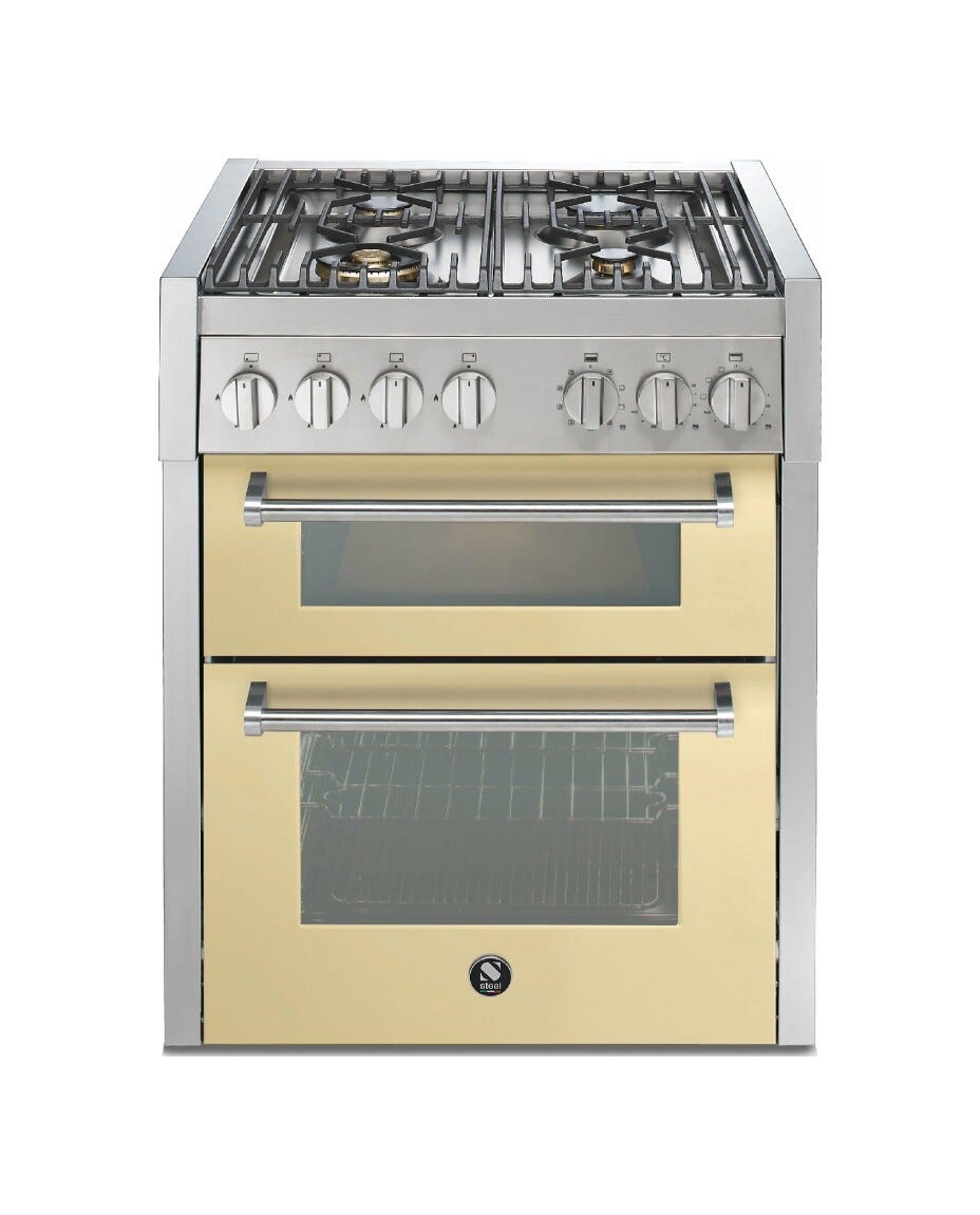 Steel Genesi 70/2 GQ7SF Genesi 70/2 Cucina da accosto, doppio forno Combi-Steam e forno pizza, piano a gas o induzione, 70 cm, acciaio inox