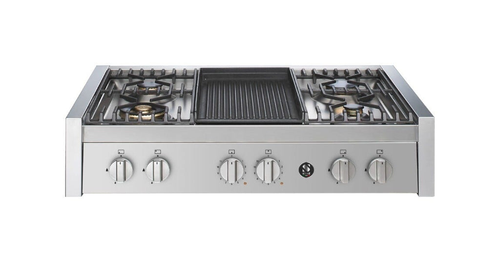 Steel Genesi cooktops GQ9 Piano cottura, 90 cm acciaio inox, semi-incasso, full gas, induzione o ibrido, bruciatori in ottone