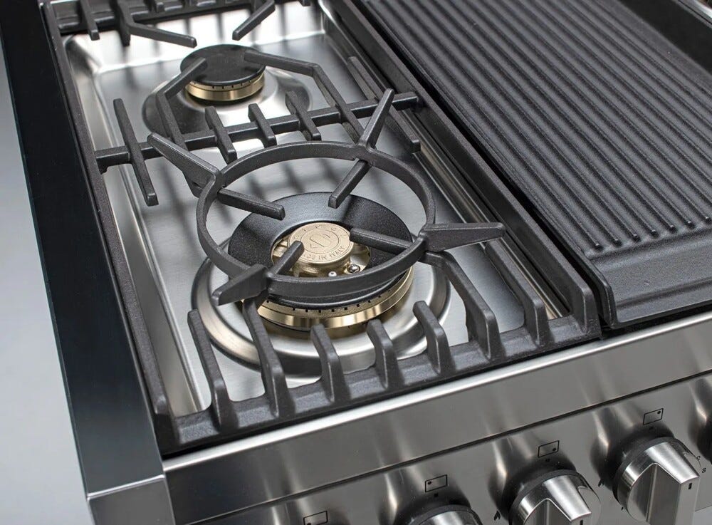 Steel Genesi cooktops GQ9 Piano cottura, 90 cm acciaio inox, semi-incasso, full gas, induzione o ibrido, bruciatori in ottone