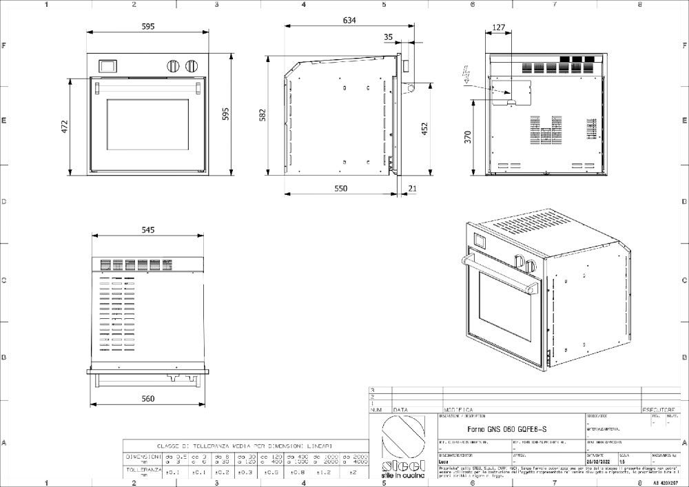 Steel Genesi 60x60 GQFE6-S Genesi Forno da incasso, Combi-Steam, 11 funzioni di cottura, programmatore TFT con 37 ricette, 70 lt, acciaio inox