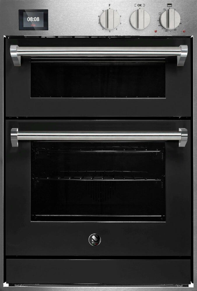 Steel Genesi 60x90 GQFFE6-S Genesi Line Doppio forno da incasso, Combi-Steam 70 lt + forno pizza a pietra 34 lt, 15 funzioni, programmatore TFT con 37 ricette, acciaio inox