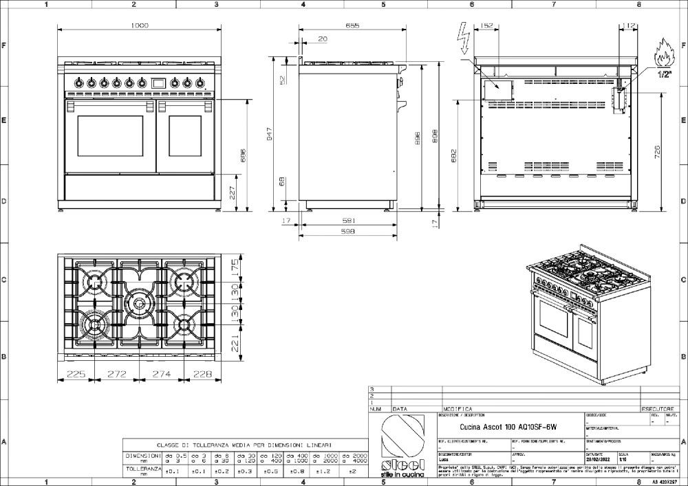 Steel Ascot 100 AQ10SF Ascot 100 Cucina da accosto 100 cm, doppio forno combi-steam, piano a gas o induzione