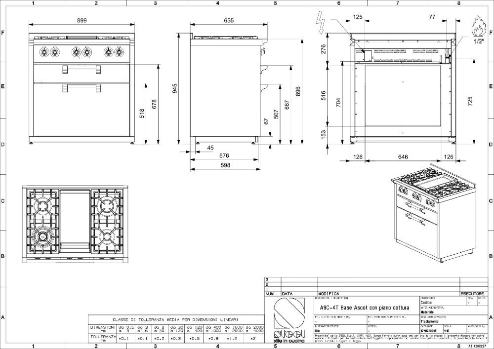 Steel Ascot 90 A9C Cook unit Cook unit piano cottura a gas o induzione, vano stoccaggio, acciaio inox