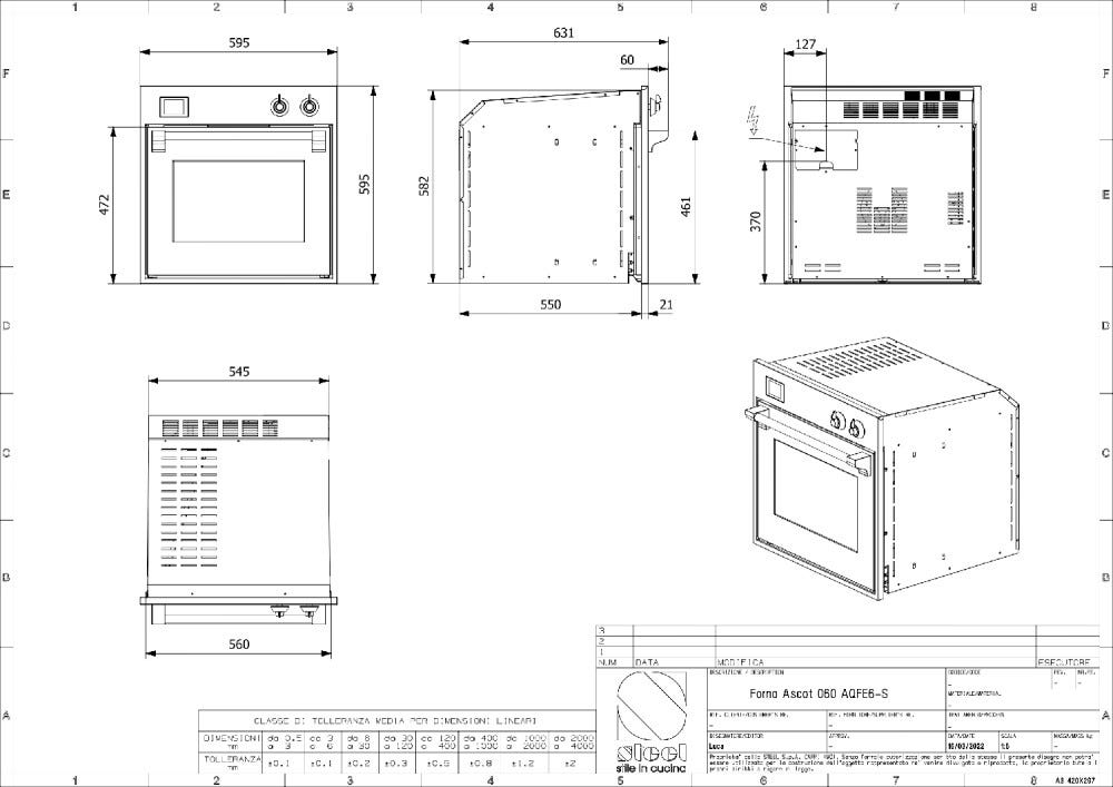 Steel Ascot AQFE6-S Ascot Forno da incasso combi-steam 60x60 cm, 11 funzioni, programmatore TFT, 70 lt
