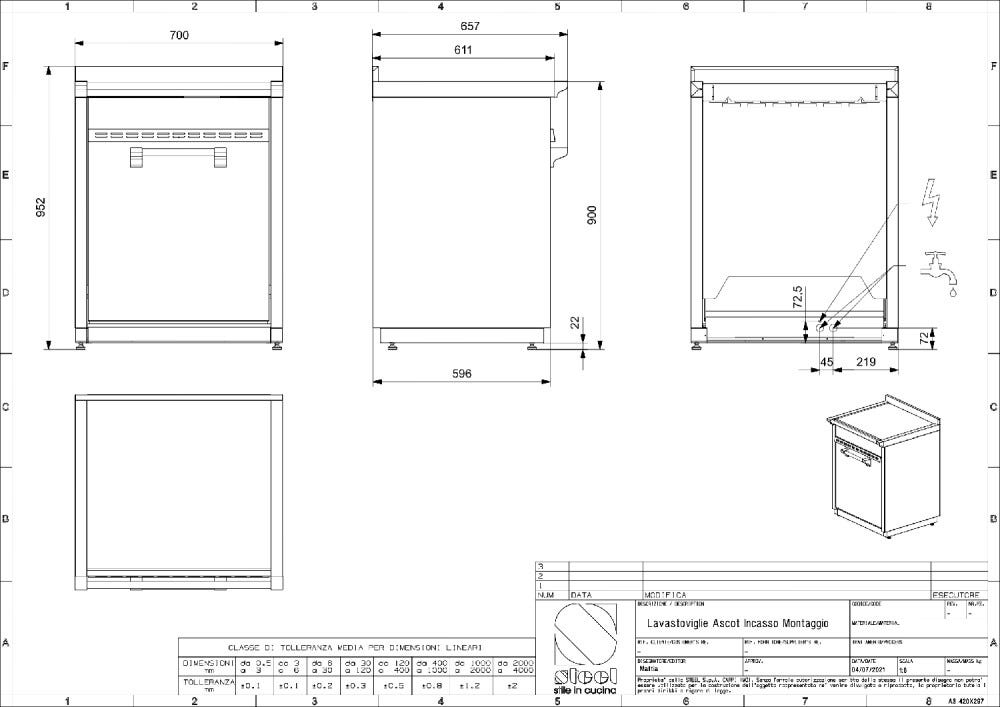 Steel Ascot AQLS-7 Ascot Lavastoviglie 70 cm, 15 coperti, 9 programmi, piano di lavoro in inox