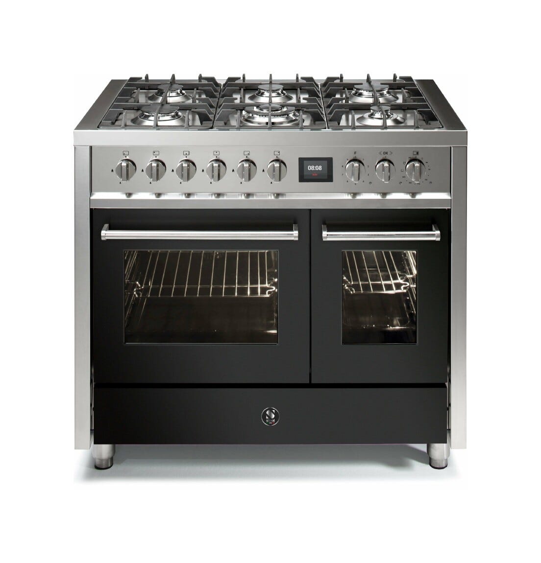 Steel Enfasi 100 EQ10FF Enfasi Cucina da accosto 100 cm, 2 forni elettrici, piano cottura a gas o induzione, acciaio inox AISI 441