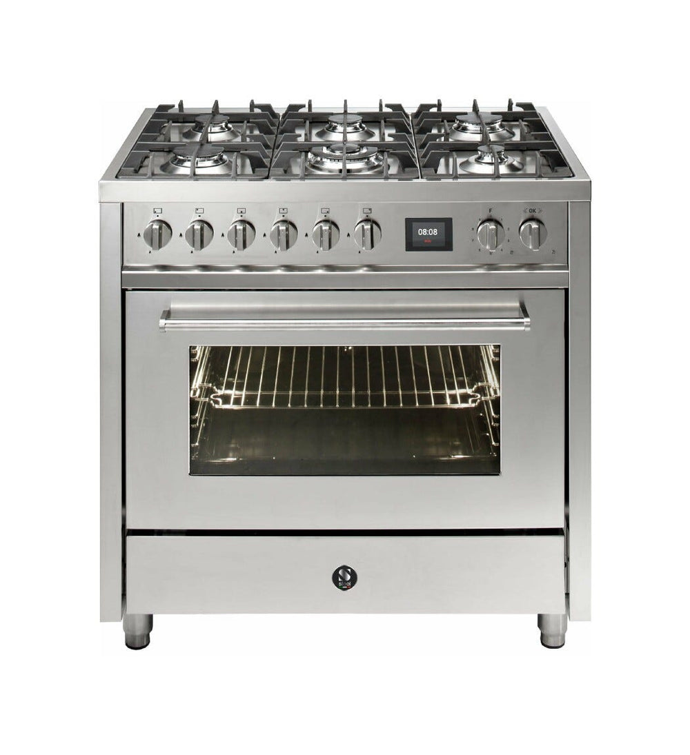 Steel Enfasi 90 EQ9F Enfasi Cucina da accosto 90 cm, forno elettrico multifunzione 91 lt, piano cottura a gas o induzione, acciaio inox
