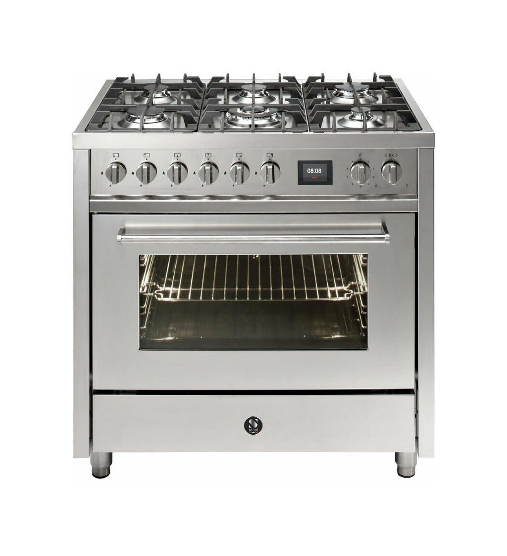 Steel Enfasi 90 EQ9F Enfasi Cucina da accosto 90 cm, forno elettrico multifunzione 91 lt, piano cottura a gas o induzione, acciaio inox