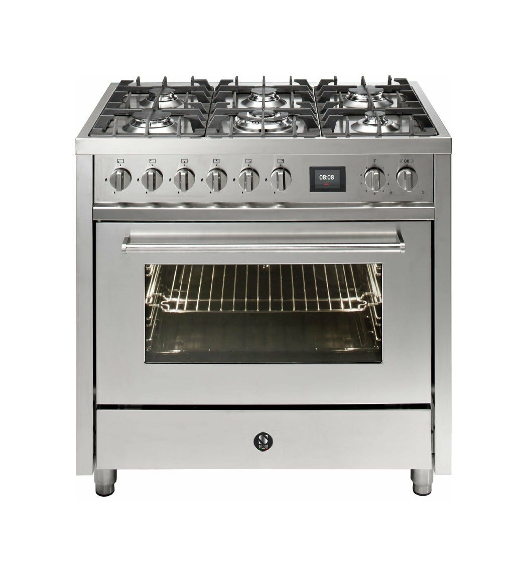 Steel Enfasi 90 EQ9F Enfasi Cucina da accosto 90 cm, forno elettrico multifunzione 91 lt, piano cottura a gas o induzione, acciaio inox