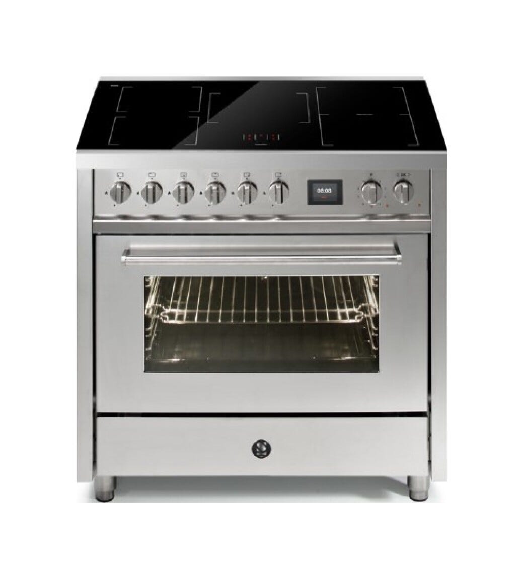Steel Enfasi 90 EQ9F Enfasi Cucina da accosto 90 cm, forno elettrico multifunzione 91 lt, piano cottura a gas o induzione, acciaio inox