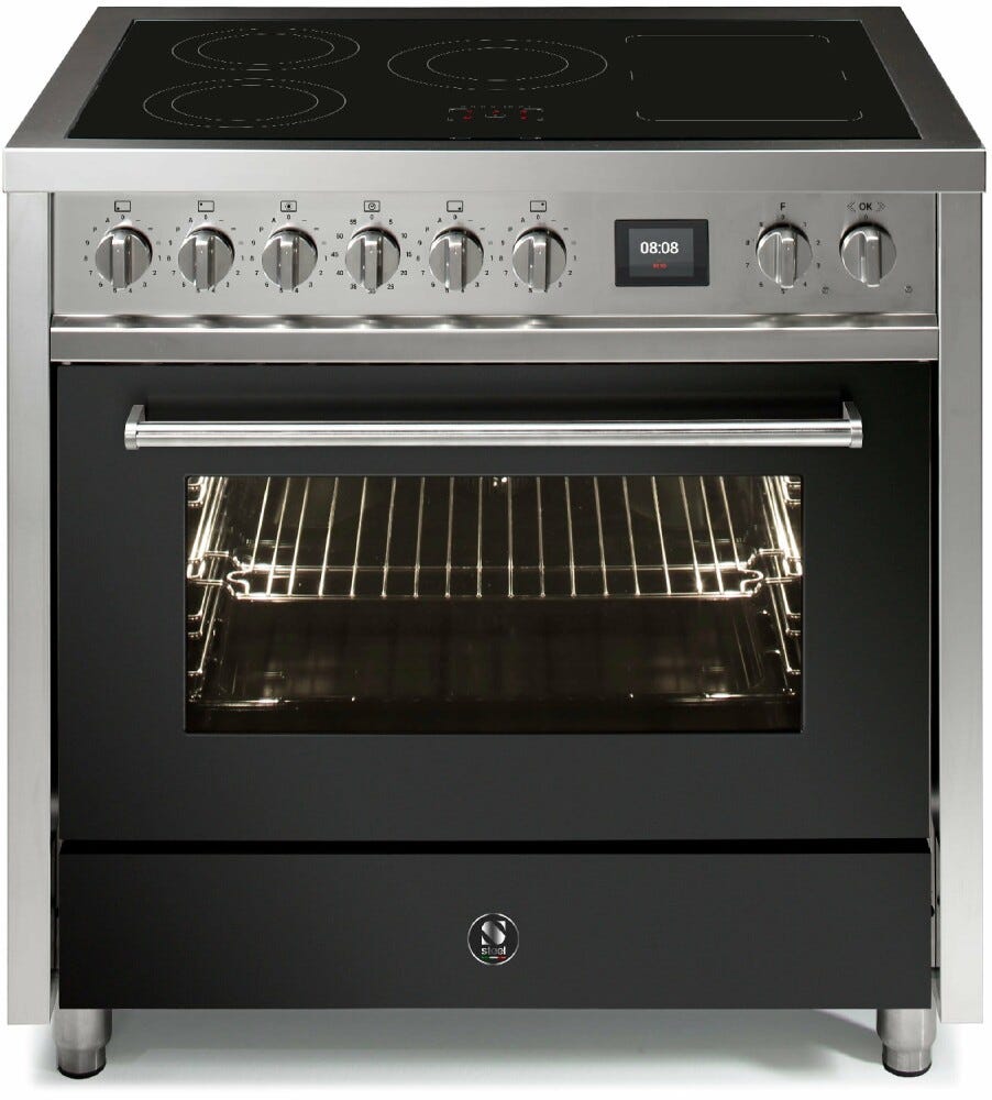 Steel Enfasi 90 EQ9F Enfasi Cucina da accosto 90 cm, forno elettrico multifunzione 91 lt, piano cottura a gas o induzione, acciaio inox