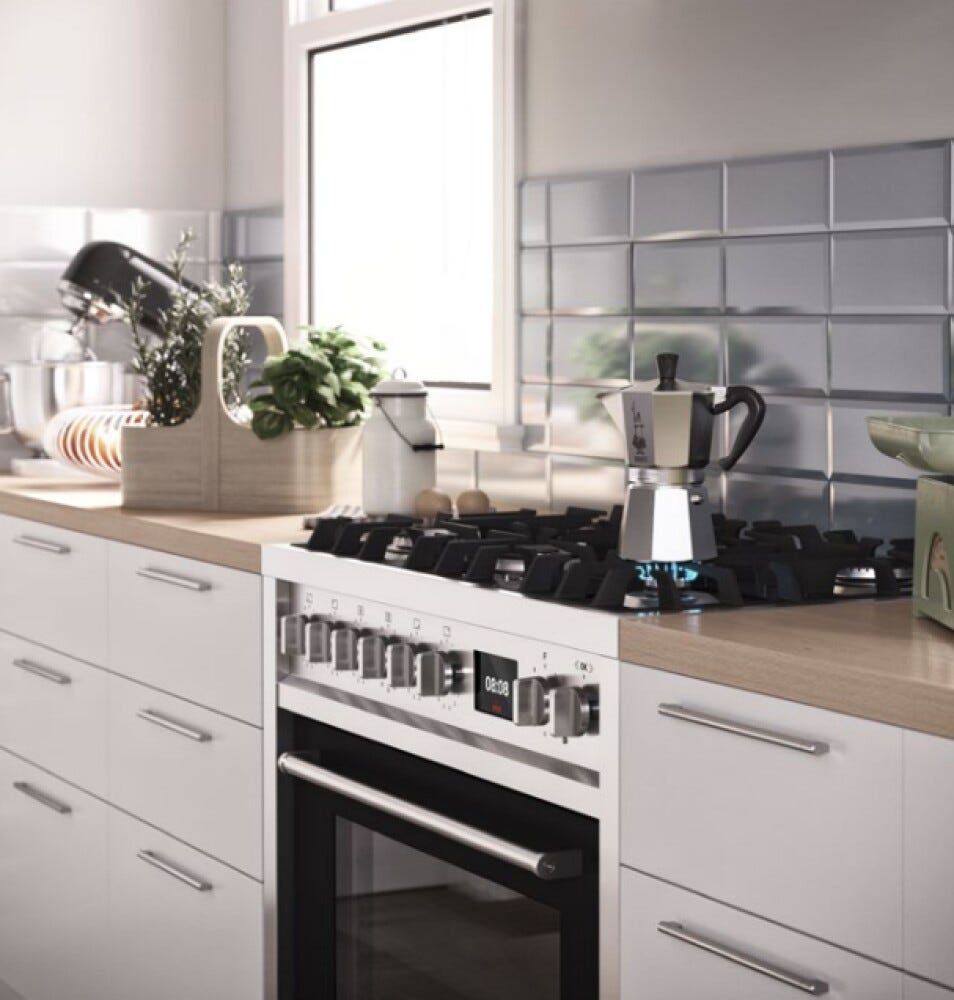 Steel Enfasi 90 EQ9F Enfasi Cucina da accosto 90 cm, forno elettrico multifunzione 91 lt, piano cottura a gas o induzione, acciaio inox