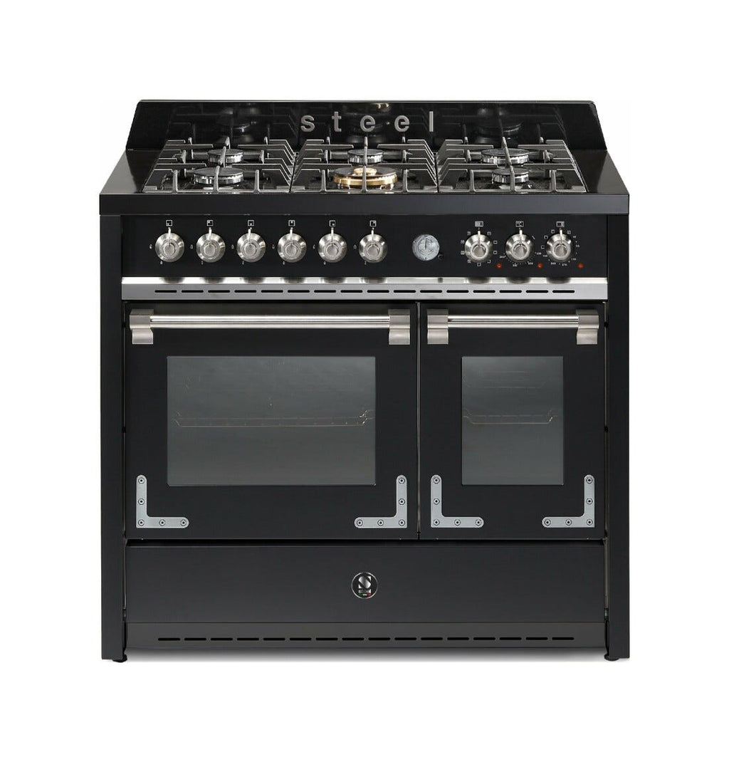 Steel Oxford 100 X10FF Oxford Cucina da accosto 100 cm, doppio forno elettrico (70 + 39 lt), piano cottura full-gas o induzione, acciaio inox