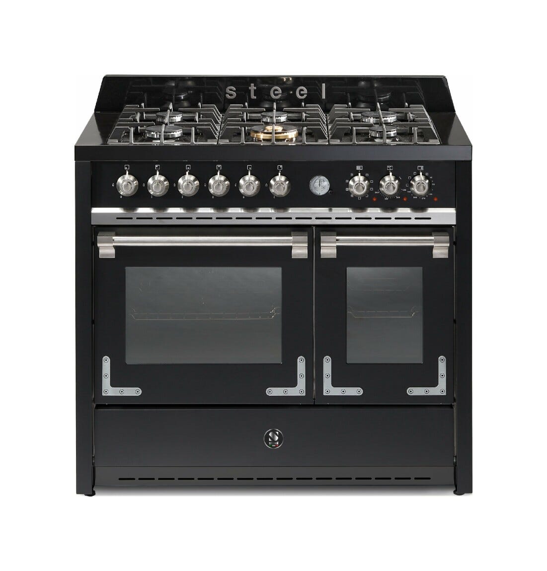 Steel Oxford 100 X10FF Oxford Cucina da accosto 100 cm, doppio forno elettrico (70 + 39 lt), piano cottura full-gas o induzione, acciaio inox