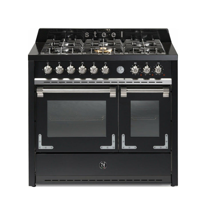 Steel Oxford 100 X10FF Oxford Cucina da accosto 100 cm, doppio forno elettrico (70 + 39 lt), piano cottura full-gas o induzione, acciaio inox