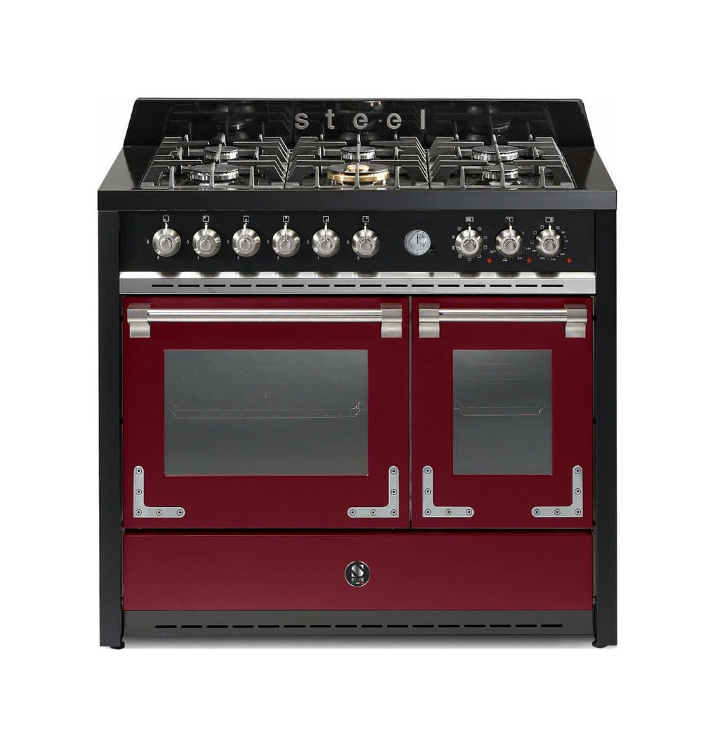 Steel Oxford 100 X10FF Oxford Cucina da accosto 100 cm, doppio forno elettrico (70 + 39 lt), piano cottura full-gas o induzione, acciaio inox