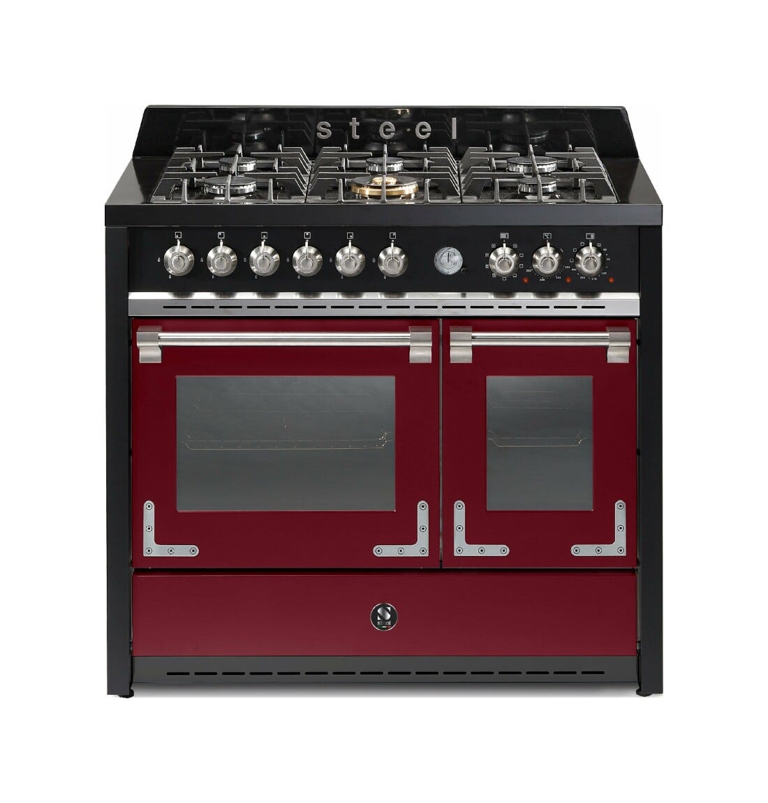 Steel Oxford 100 X10FF Oxford Cucina da accosto 100 cm, doppio forno elettrico (70 + 39 lt), piano cottura full-gas o induzione, acciaio inox