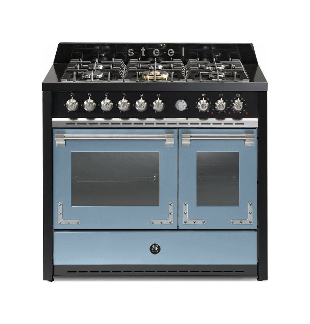 Steel Oxford 100 X10FF Oxford Cucina da accosto 100 cm, doppio forno elettrico (70 + 39 lt), piano cottura full-gas o induzione, acciaio inox