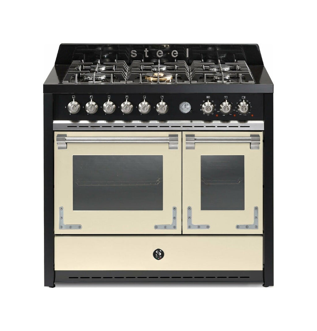 Steel Oxford 100 X10FF Oxford Cucina da accosto 100 cm, doppio forno elettrico (70 + 39 lt), piano cottura full-gas o induzione, acciaio inox