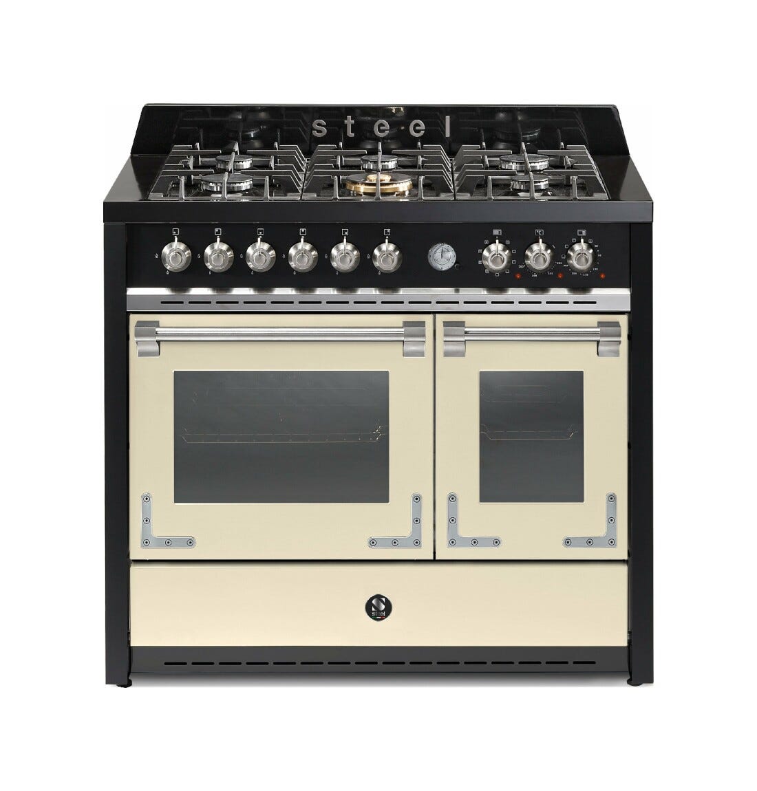 Steel Oxford 100 X10FF Oxford Cucina da accosto 100 cm, doppio forno elettrico (70 + 39 lt), piano cottura full-gas o induzione, acciaio inox