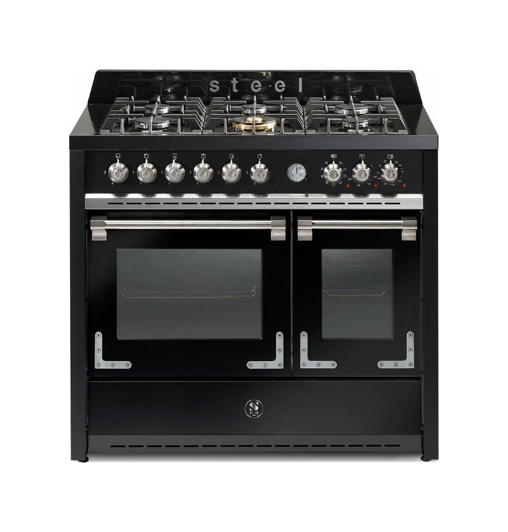 Steel Oxford 100 X10FF Oxford Cucina da accosto 100 cm, doppio forno elettrico (70 + 39 lt), piano cottura full-gas o induzione, acciaio inox