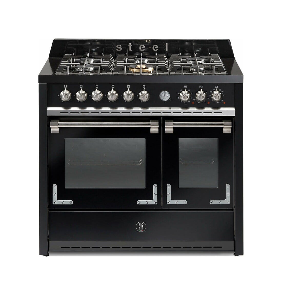 Steel Oxford 100 X10FF Oxford Cucina da accosto 100 cm, doppio forno elettrico (70 + 39 lt), piano cottura full-gas o induzione, acciaio inox