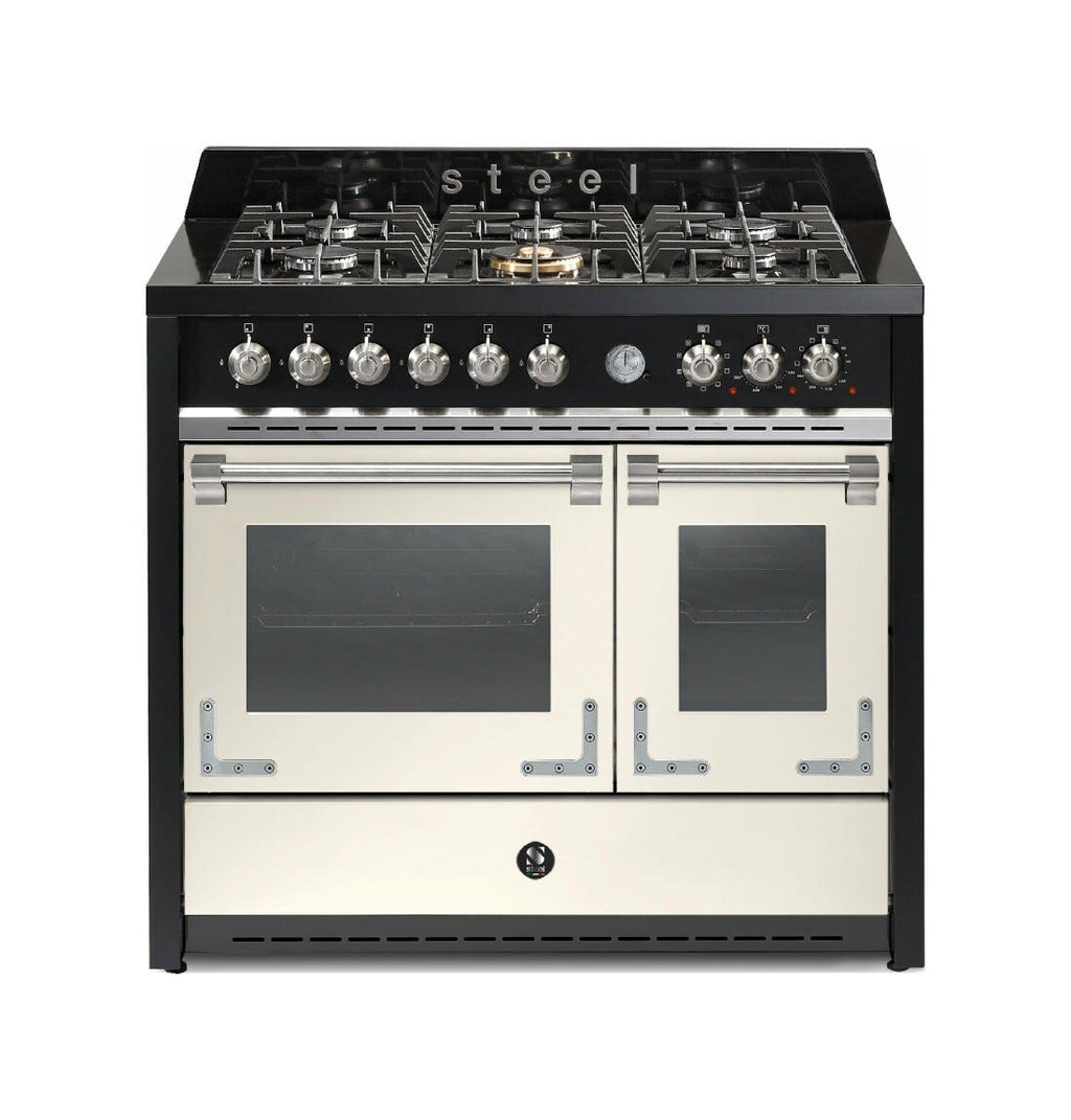 Steel Oxford 100 X10FF Oxford Cucina da accosto 100 cm, doppio forno elettrico (70 + 39 lt), piano cottura full-gas o induzione, acciaio inox