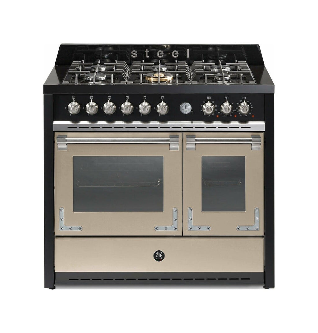 Steel Oxford 100 X10FF Oxford Cucina da accosto 100 cm, doppio forno elettrico (70 + 39 lt), piano cottura full-gas o induzione, acciaio inox