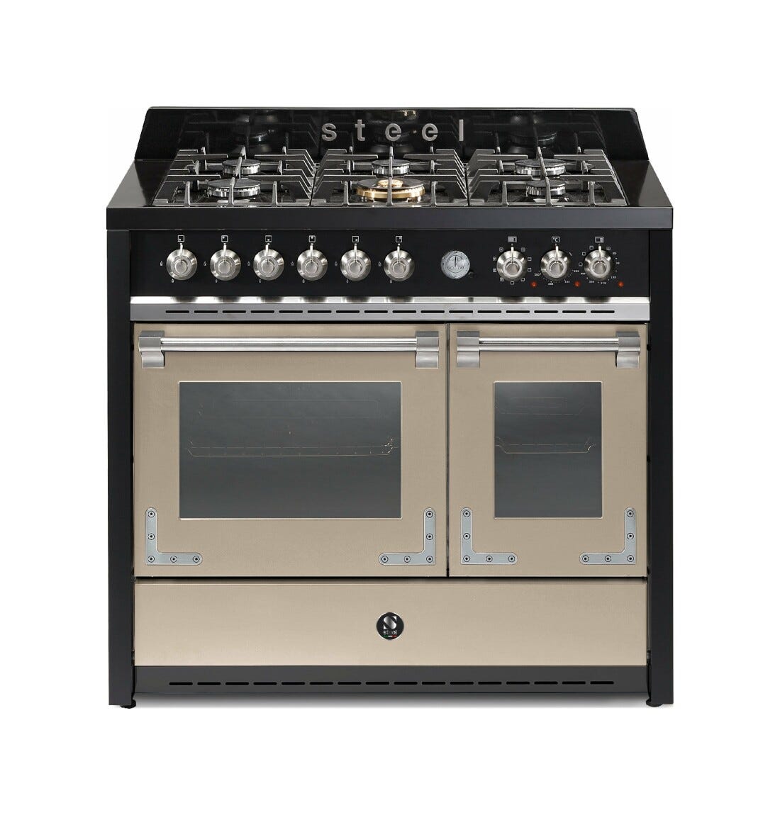 Steel Oxford 100 X10FF Oxford Cucina da accosto 100 cm, doppio forno elettrico (70 + 39 lt), piano cottura full-gas o induzione, acciaio inox