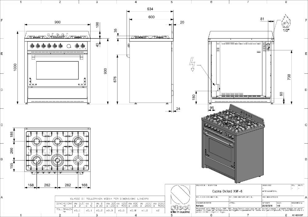 Steel Oxford 90 X9F-4FIKW Oxford Cucina da accosto 90 CM, 4 zone flex induzione, forno multifunzione 91L, cappa integrata