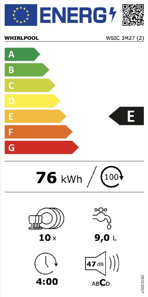 Whirlpool WSIC3M27 Lavastoviglie integrata totale cm. 45 - 10 coperti