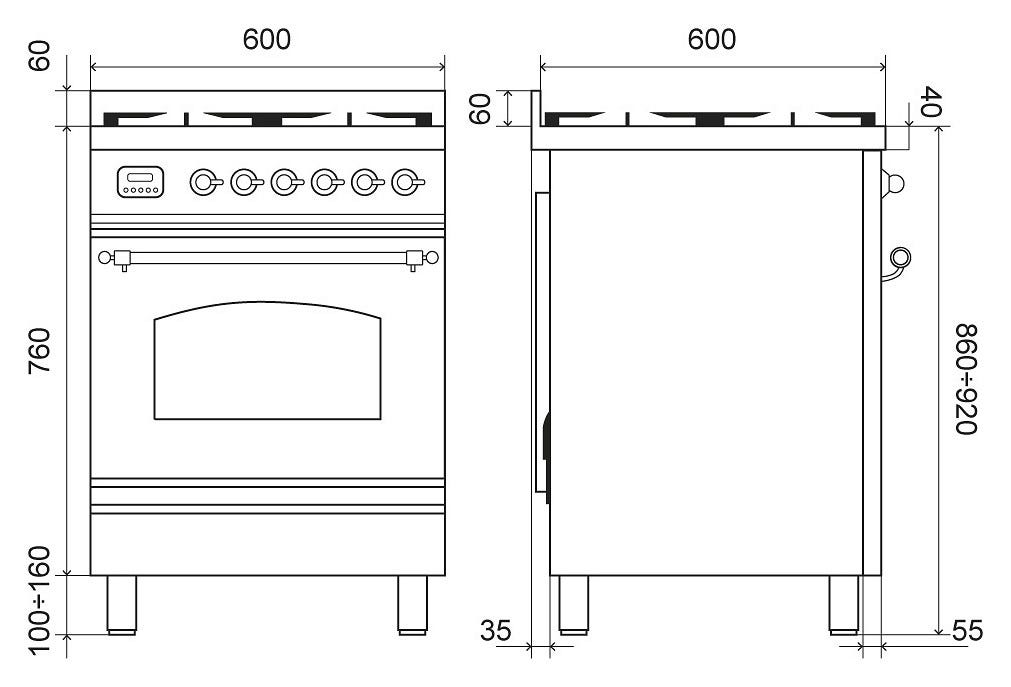 ILVE P06N Nostalgie Cucina da accosto cm 60 configurabile - inox o colorato