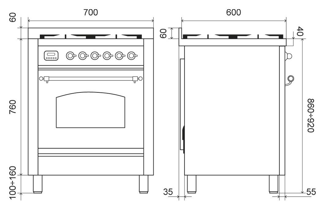 ILVE P07N Nostalgie Cucina da accosto cm 70 configurabile - inox o colorato