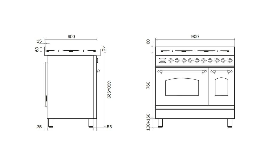 ILVE PD09N Nostalgie Cucina da accosto cm 90 configurabile - inox o colorato