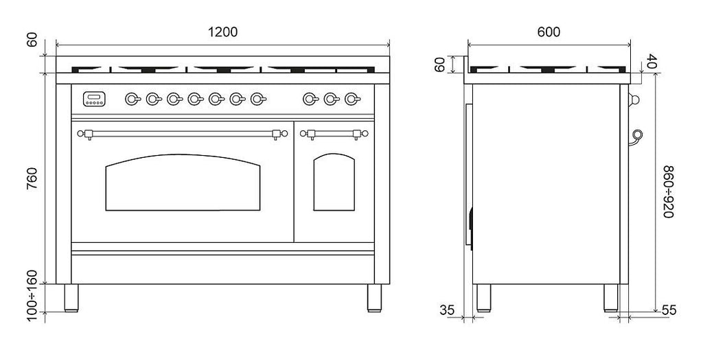 ILVE P12N Nostalgie Cucina da accosto cm 120 configurabile - inox o colorato
