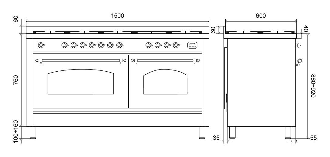 ILVE P15N Nostalgie Cucina da accosto cm 150 configurabile - inox o colorato