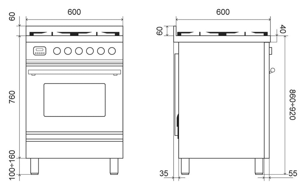 ILVE P06W Professional Plus Cucina da accosto cm 60 configurabile - inox o colorato