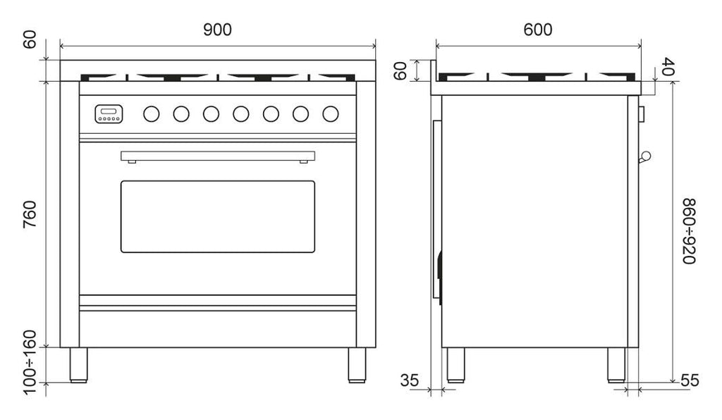 ILVE P09W Professional Plus Cucina da accosto cm 90 configurabile - inox o colorato