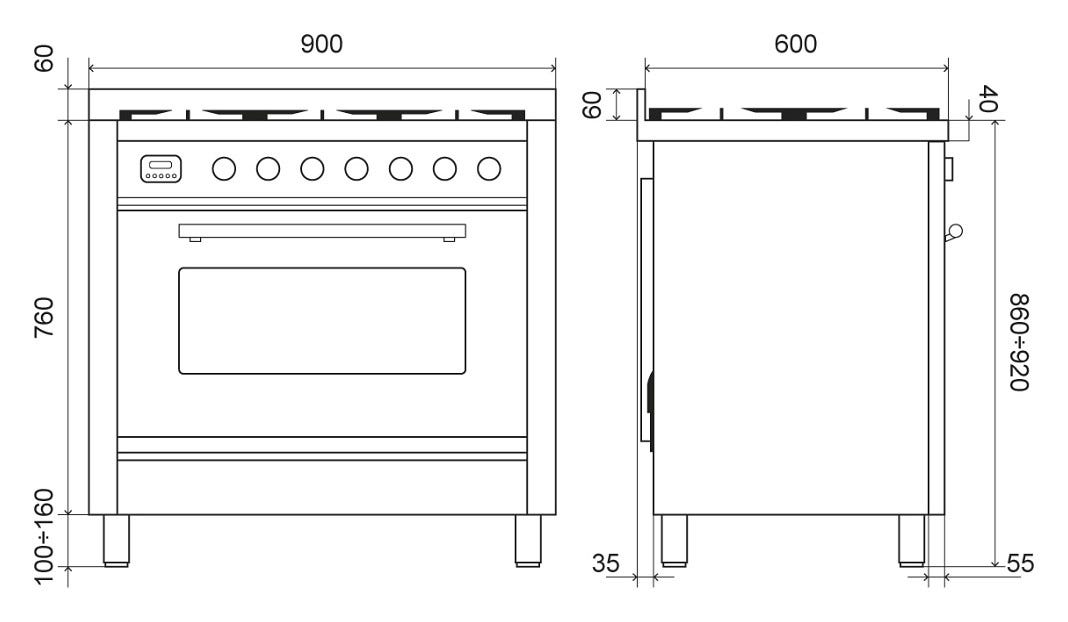 ILVE P09W Professional Plus Cucina da accosto cm 90 configurabile - inox o colorato