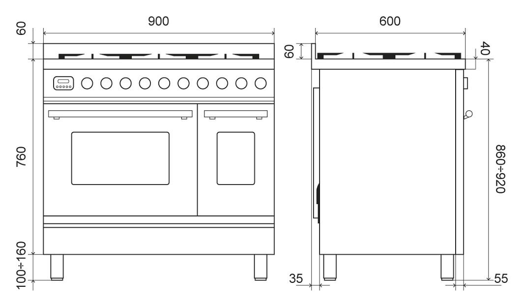 ILVE PD09W Professional Plus Cucina da accosto cm 90 configurabile - inox o colorato